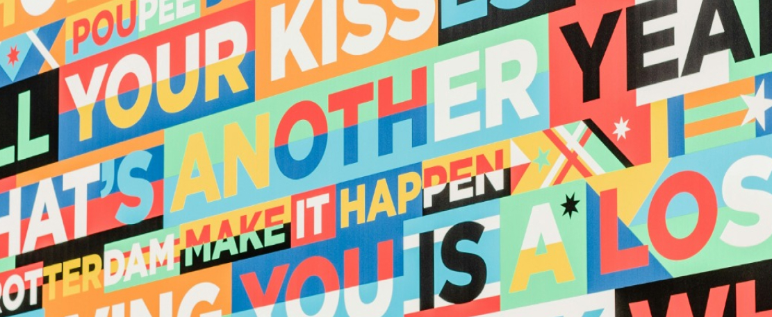 Graphic image showing colourful typography